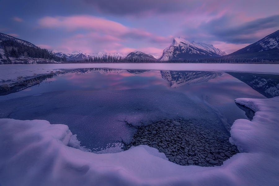 Winter Sunrise on Vermilion Lakes Photograph by Celia Zhen