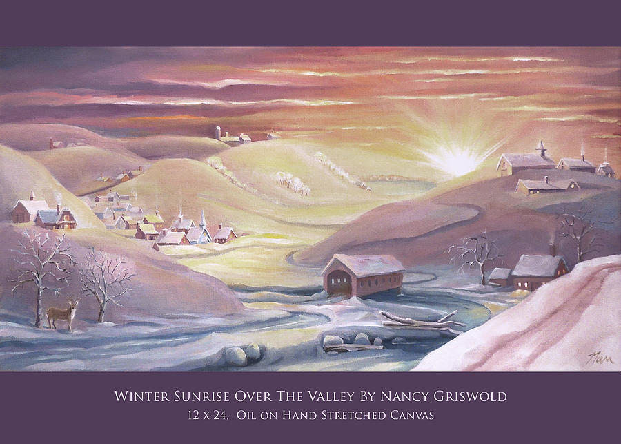 Winter Sunrise Over the Valley Card Painting by Nancy Griswold