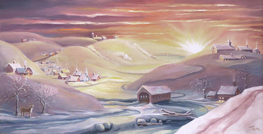 Winter Sunrise Over the Valley Painting by Nancy Griswold