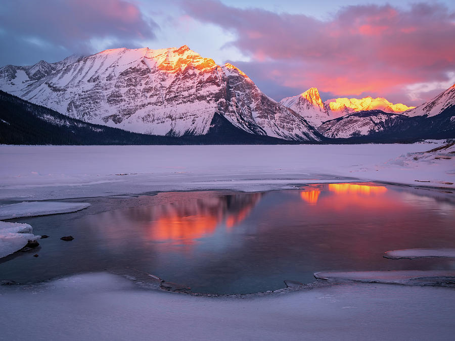 Winter Sunrise-Upper Kananaskis Lake, Canadian Rockies, Alberta, Canada. Photograph by Yves Gagnon