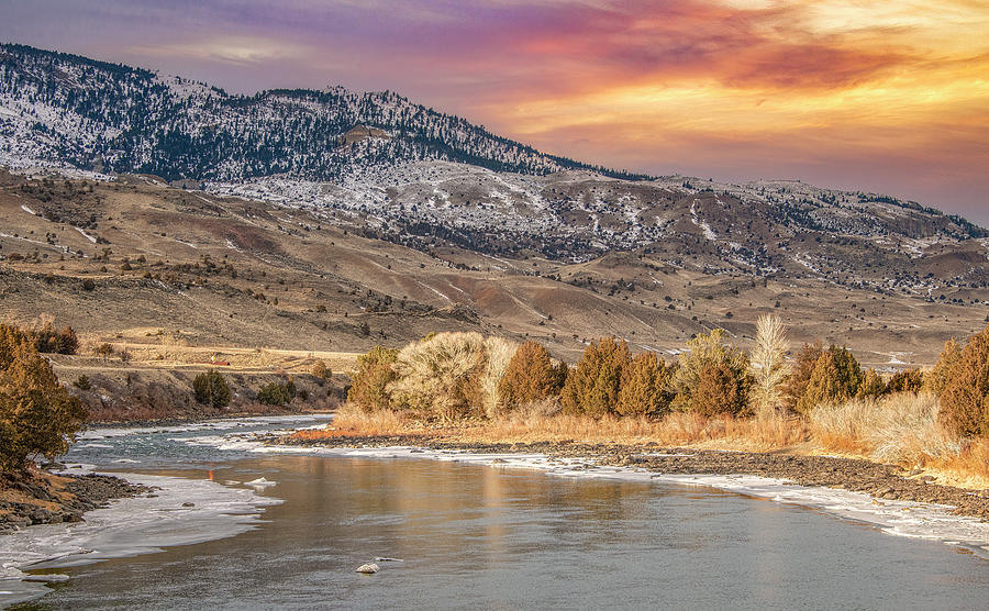 Winter Sunset Along the Yellowstone River Photograph by Marcy Wielfaert