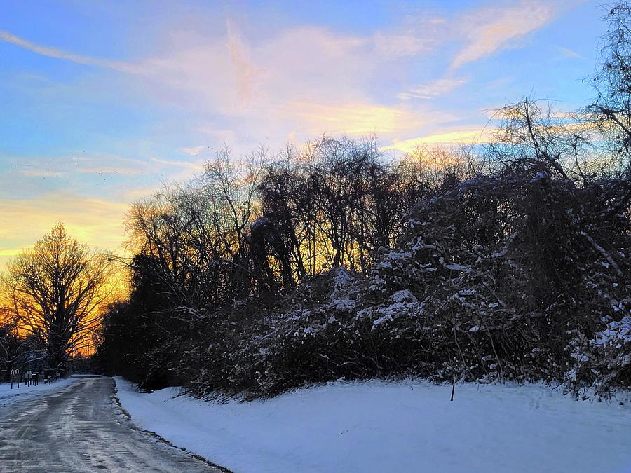Winter Sunset and the Icy Road Photograph by Ally White