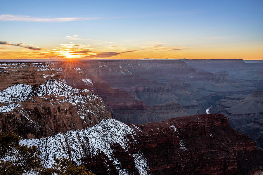 Winter Sunset at the Grand Canyon Photograph by Ed Clark