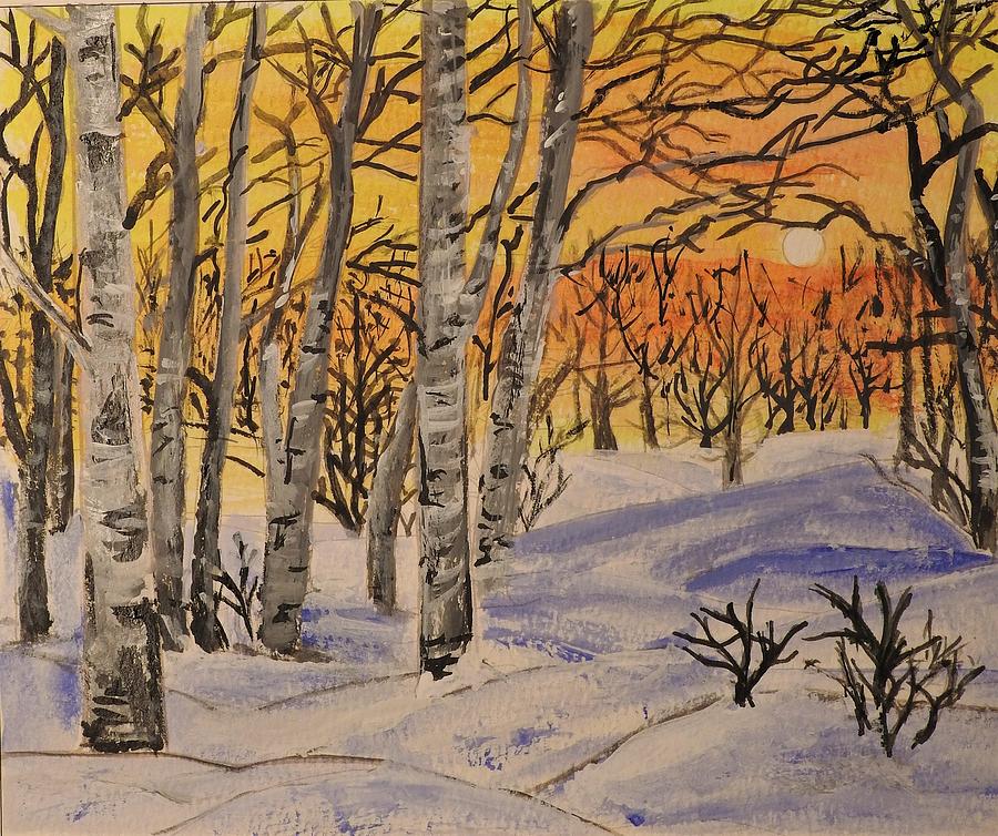 Winter Sunset Painting by Betty-Anne McDonald
