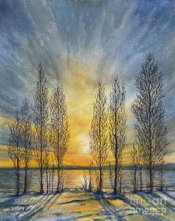 Winter Sunset Glow Painting by Karen Ann