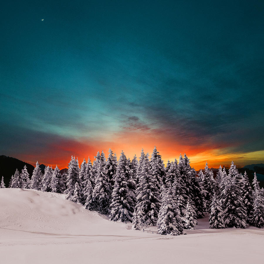 Winter sunset in the mountains Photograph by Cunfek