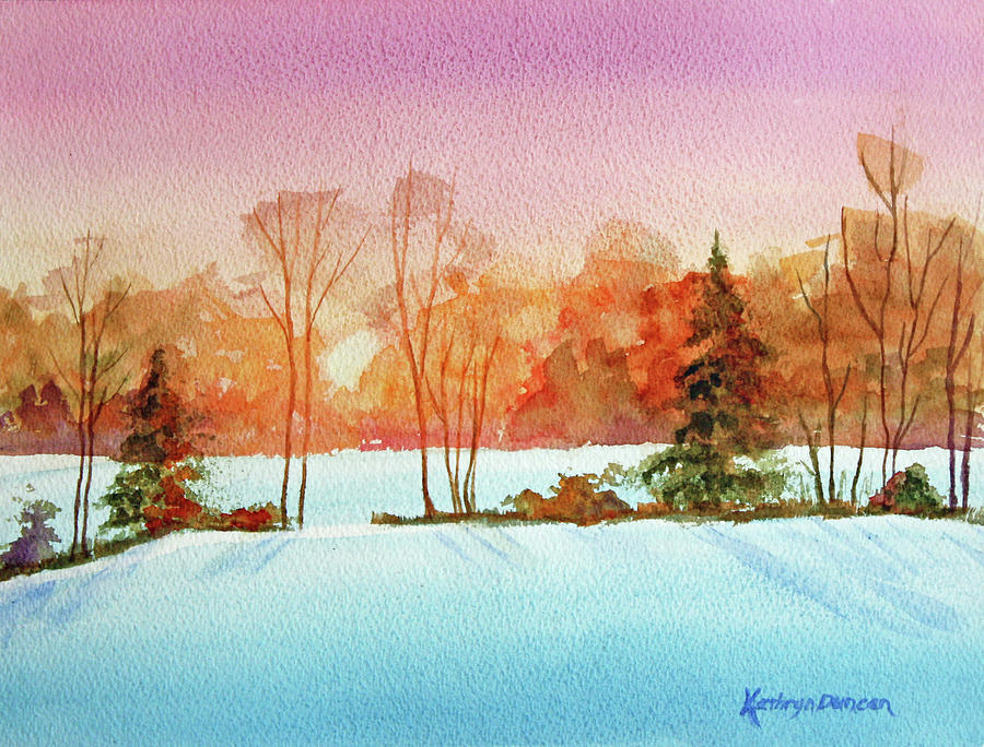 Winter Sunset Painting by Kathryn Duncan