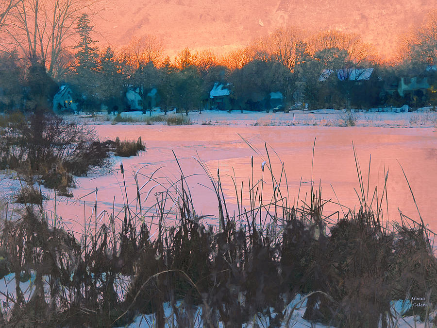Winter Sunset - Lake Nokomis Mixed Media by Glenn Galen