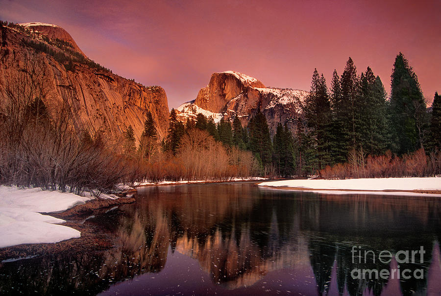 Winter Sunset Lights Up Half Dome Yosemite National Park Photograph by Dave Welling