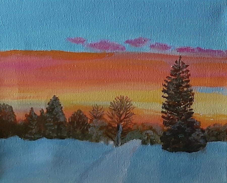 Winter Sunset Painting by Lisa MacDonald