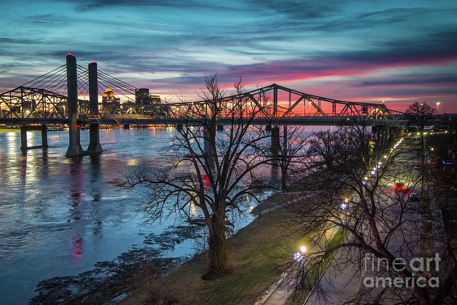 Winter Sunset Ohio River - Louisville - Kentucky Photograph by Gary Whitton