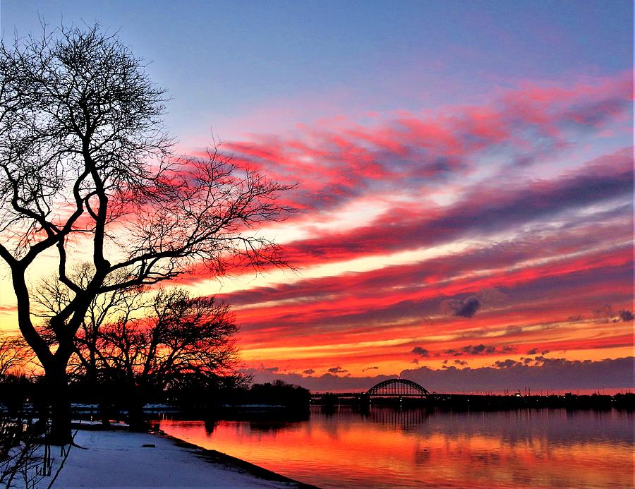 Winter Sunset  on The Delaware River No. One Photograph by Linda Stern