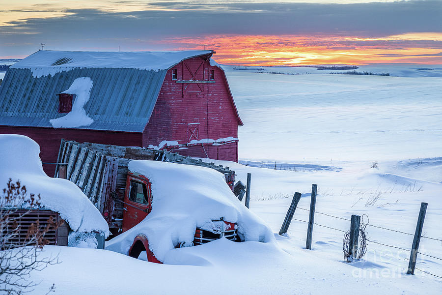 Winter Sunset on the Farm Photograph by Bret Barton