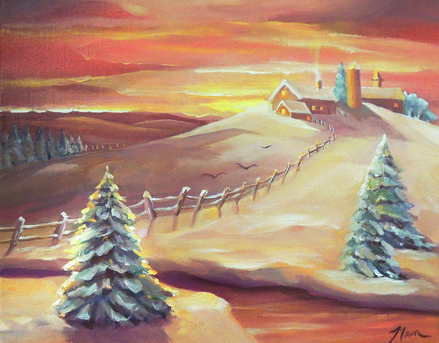 Winter Sunset on the Farm Painting by Nancy Griswold