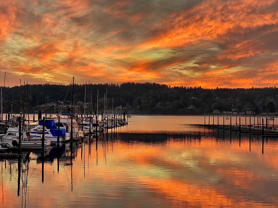 Winter Sunset - Poulsbo and Liberty Bay Photograph by Jerry Abbott