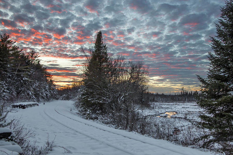 Winter Sunset Railroad Bend Photograph by White Mountain Images