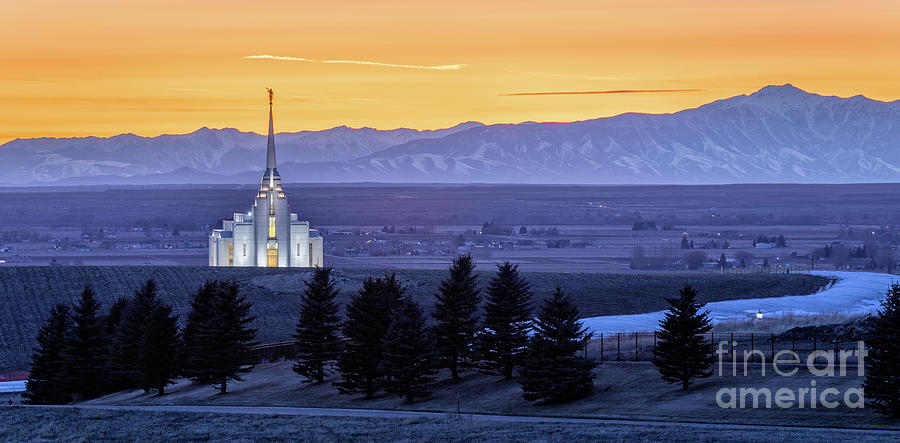 Winter Sunset - Rexburg Idaho Temple Photograph by Bret Barton