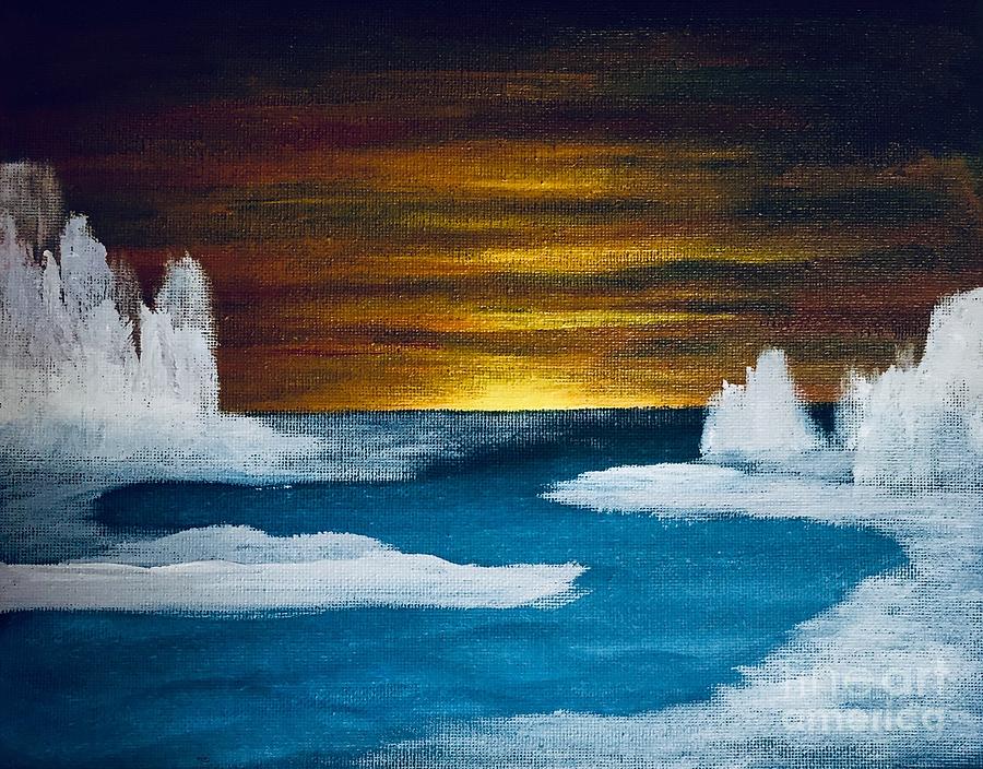 Winter Sunset Painting by Roxanne Stein