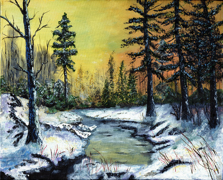 Winter Sunset Stream Painting by Timothy Hacker