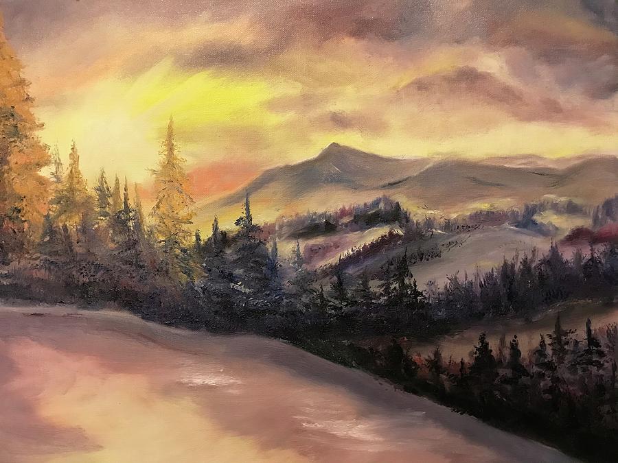 Winter sunset  Painting by Tetiana Bielkina