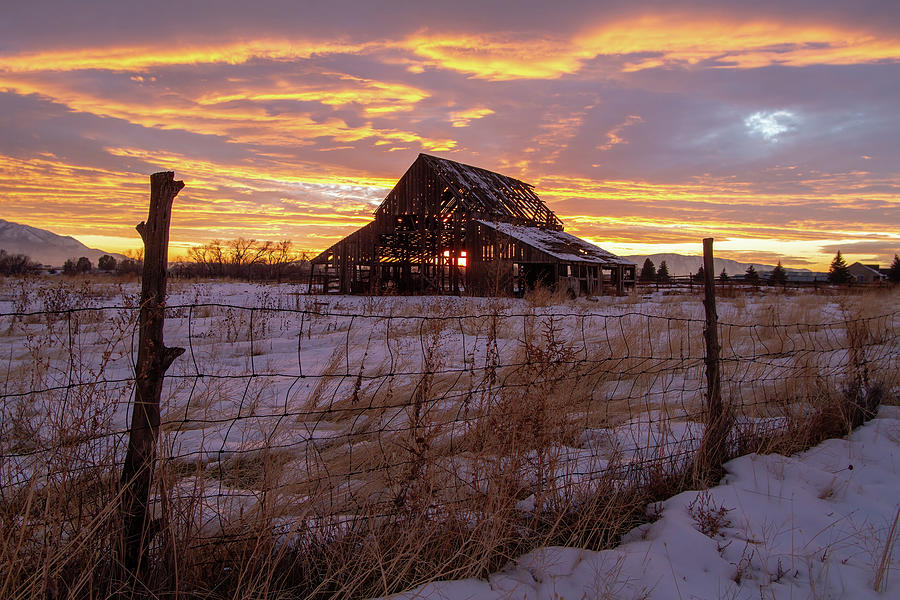 Winter Sunset with Barn Photograph by Wesley Aston Winter Sunset with Barn Photograph by Wesley Aston