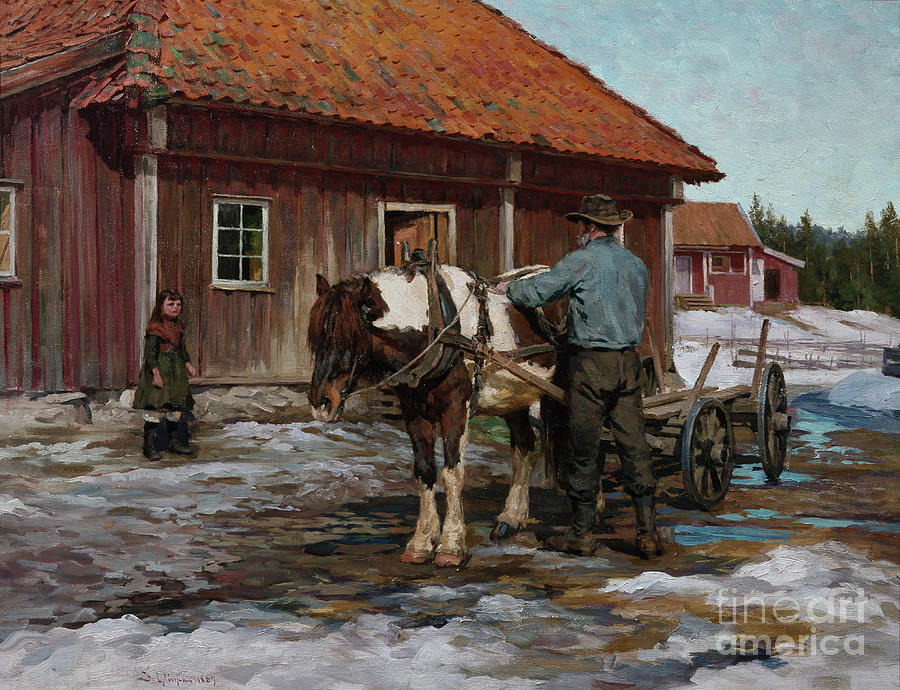 Winter thaw, 1889 Painting by O Vaering by Jacob Gloeersen