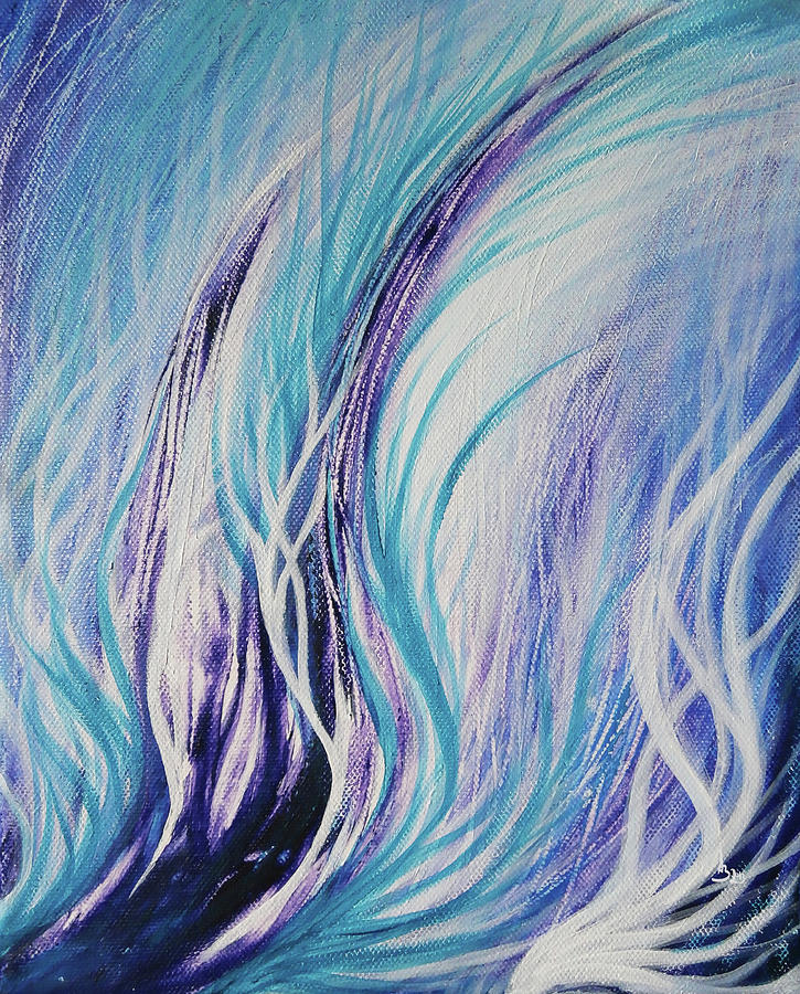 Winter Time - Acrylic Painting on Canvas, Abstract Art in Blue and Purple Painting by Aneta Soukalova