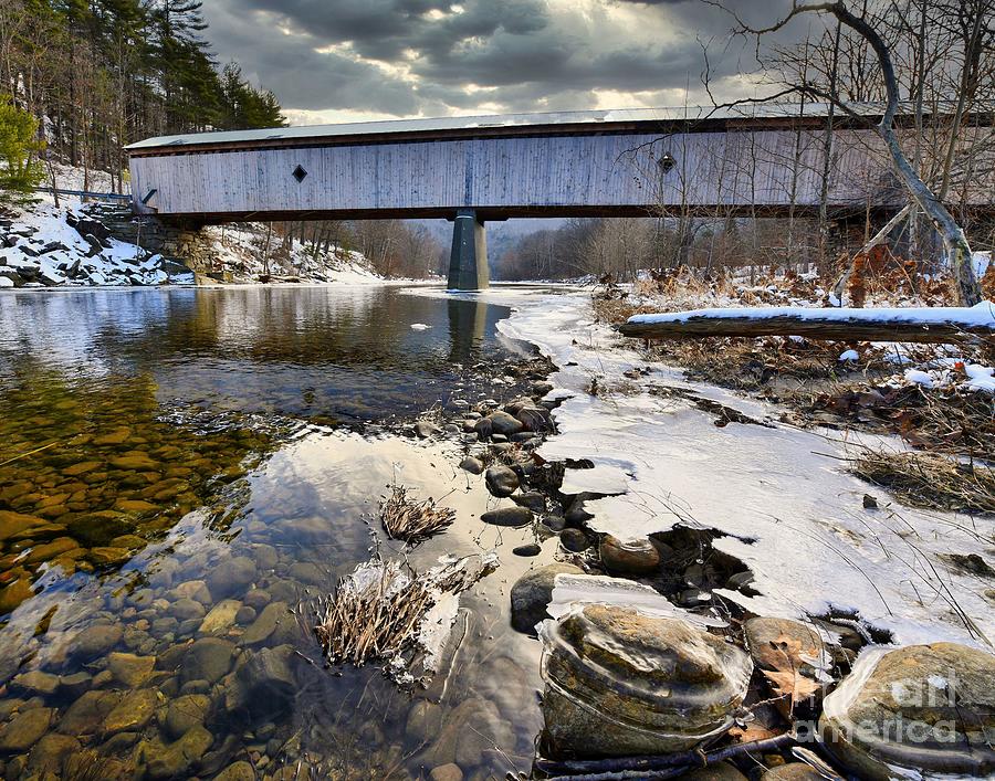 Winter Time at the Scott Covered Bridge Photograph by Steve Brown