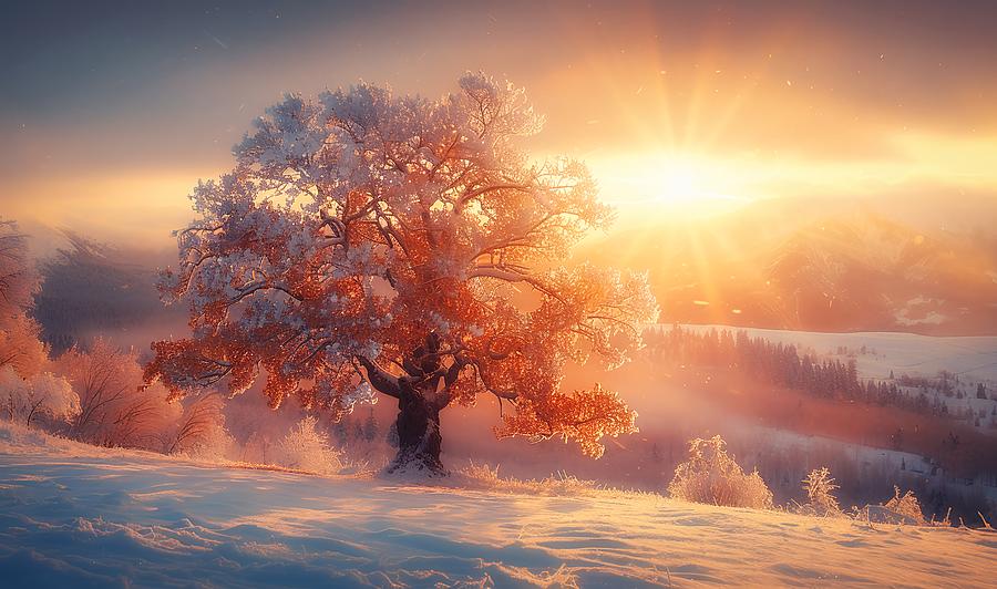 Winter tree at sunset Photograph by Lilia S