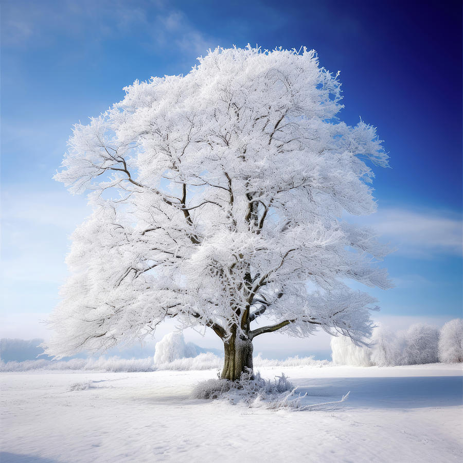 Winter Tree with Frost and Snow Digital Art by Matthias Hauser