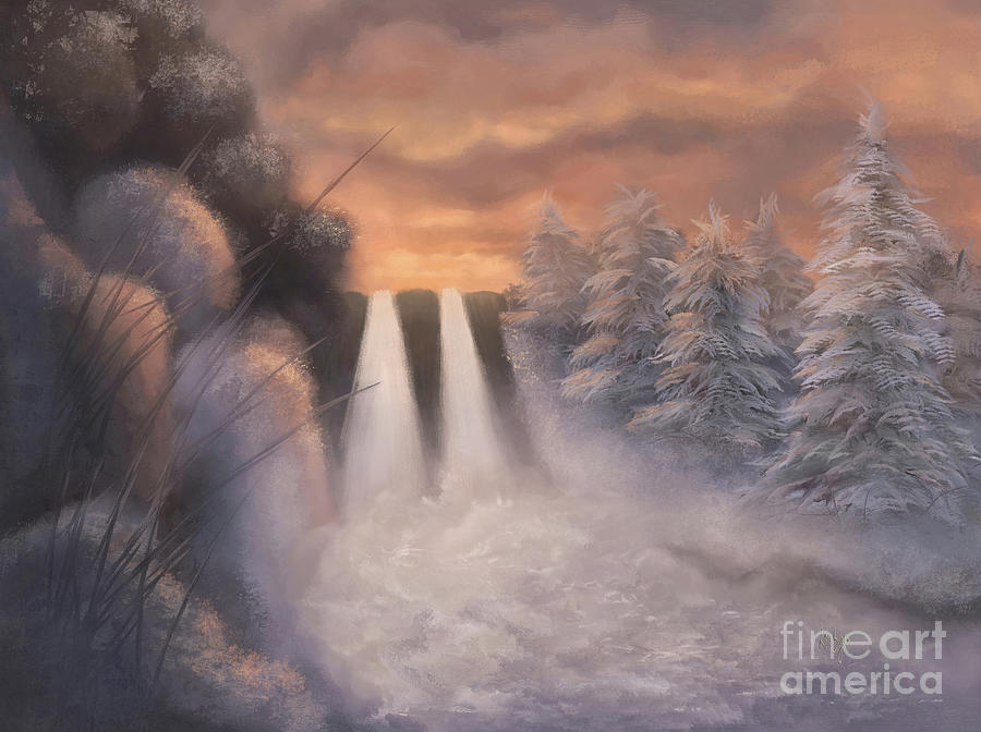 Winter Digital Art - Winter Twilight At Caledonia Falls by Lois Bryan