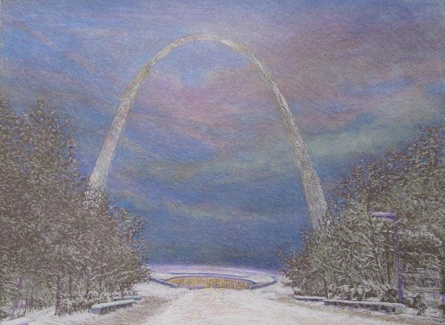 Winter Twilight at the Arch Drawing by Edward Pearce
