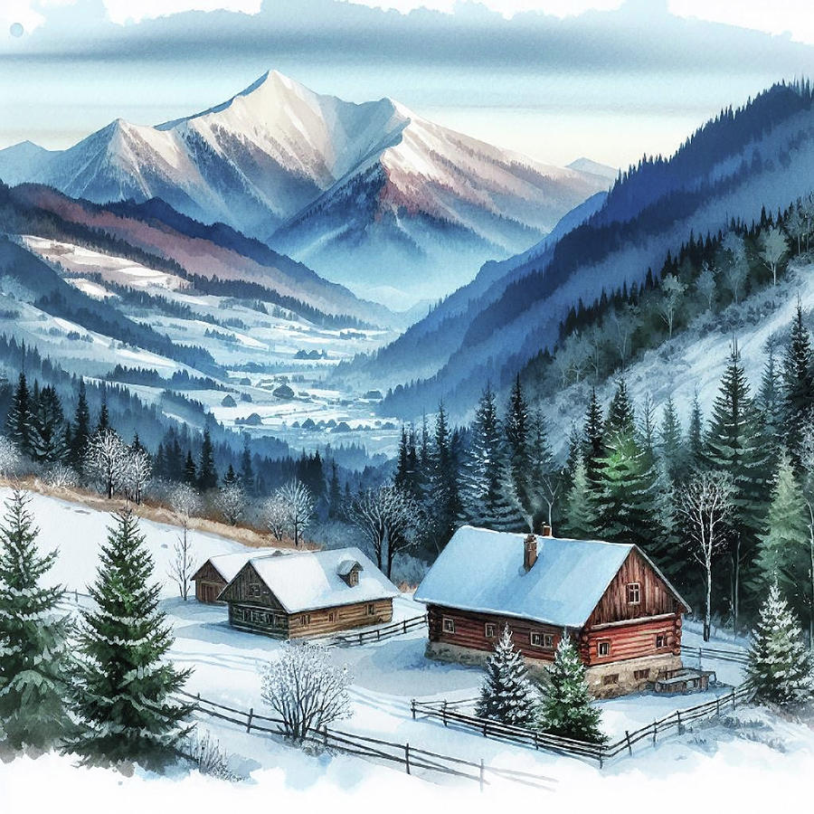 Winter Valley Digital Art by Frances Miller