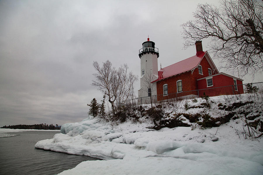 Winter view of Eagle Harbor Lighthouse in Eagle Harbor Michigan ...