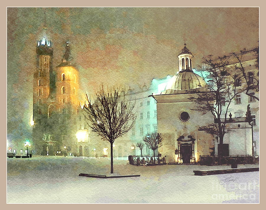 Winter view of Main Square, Krakow  Digital Art by Jerzy Czyz