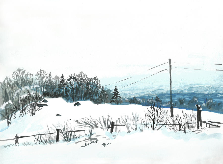 Winter Village Landscape Painting