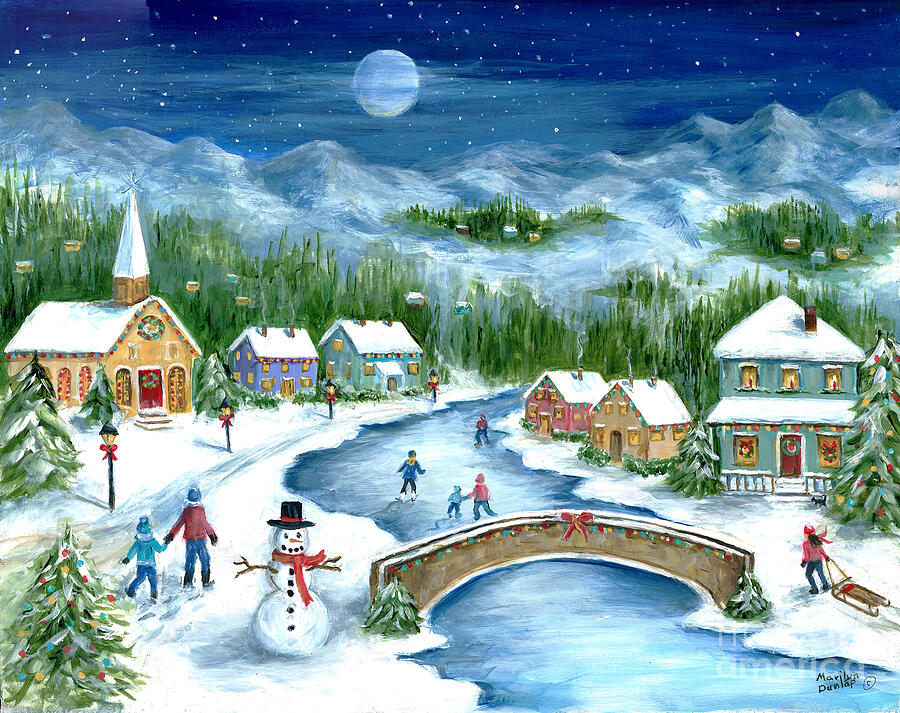 Winter Village Painting by Marilyn Dunlap