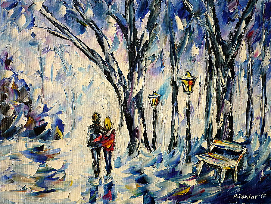 Winter Walk Painting by Mirek Kuzniar