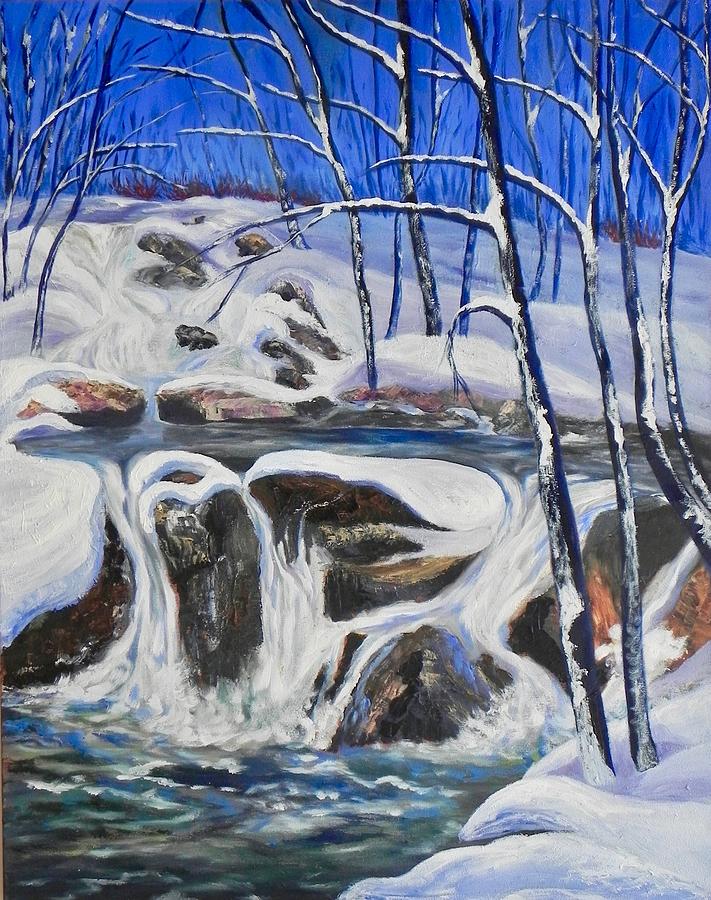 Winter Waterfall Painting by Erika Dick