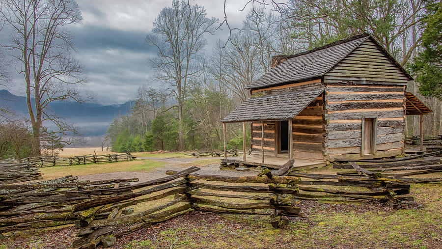 Winter Welcome at the John Oliver Cabin, Cades Cove Photograph by Marcy Wielfaert