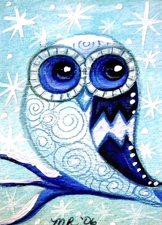 Winter Whimsical Owl Painting by Monica Resinger