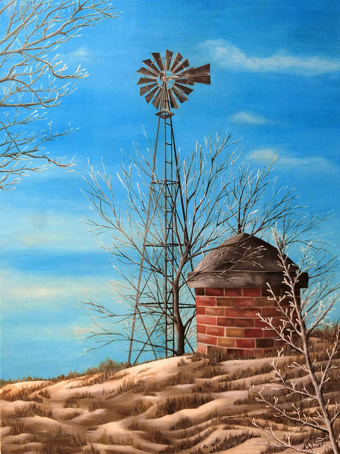 Winter Painting - Winter Windmill by Ashley Koebrick Schmidt