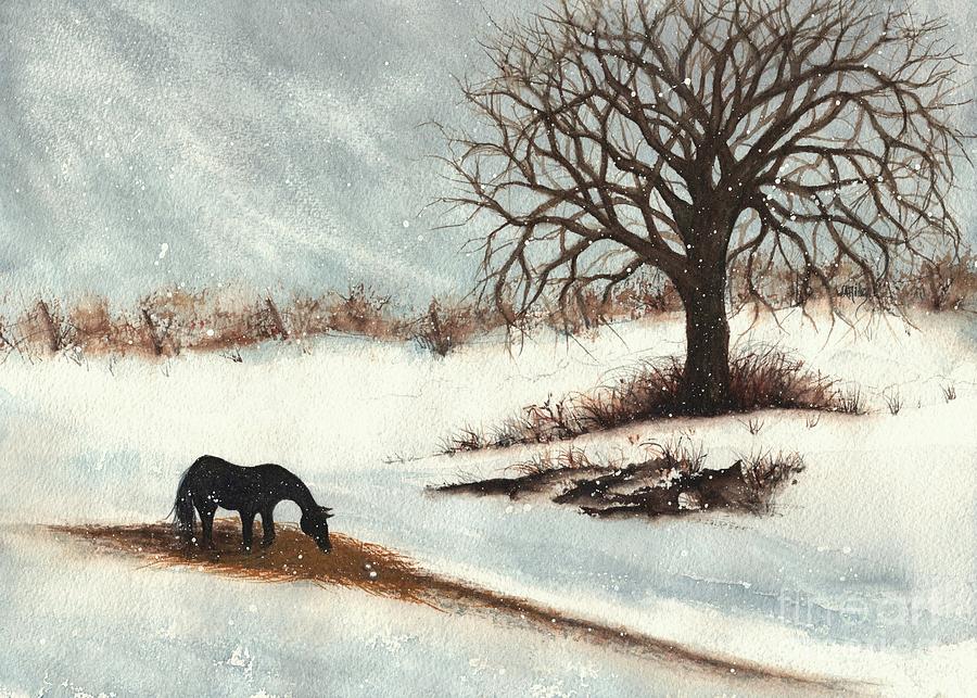 Winter Winds Horse Pastures H Painting by Janine Riley