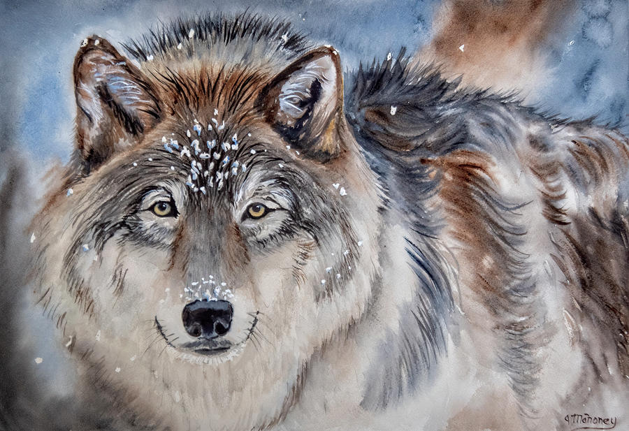 Winter Wolf Painting by Jeanette Mahoney