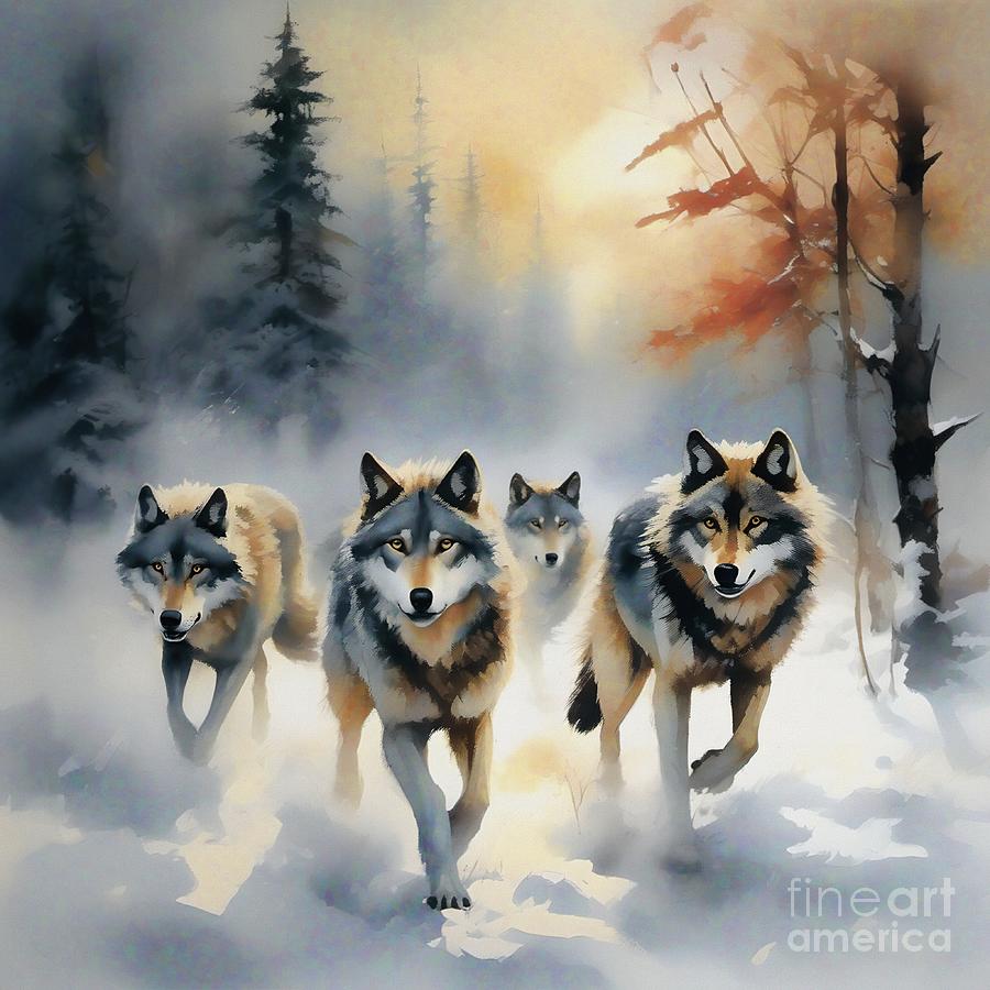 Winter Wolf Pack - 02461 Digital Art by Philip Preston