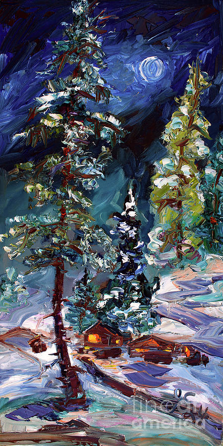 Winter Wonderland Tall Tree Light At The End of Winter Road Painting by Ginette Callaway