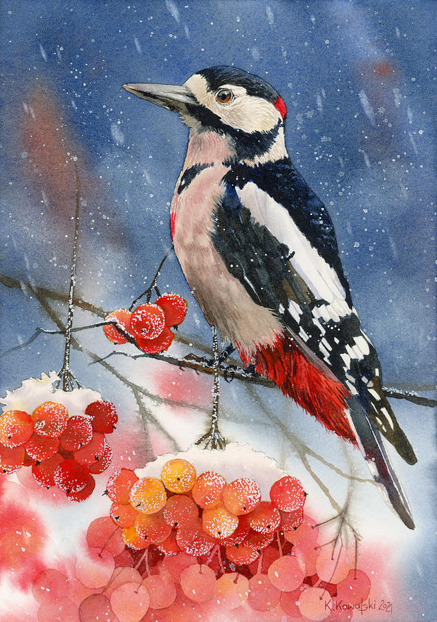Winter Woodpecker Painting by Espero Art