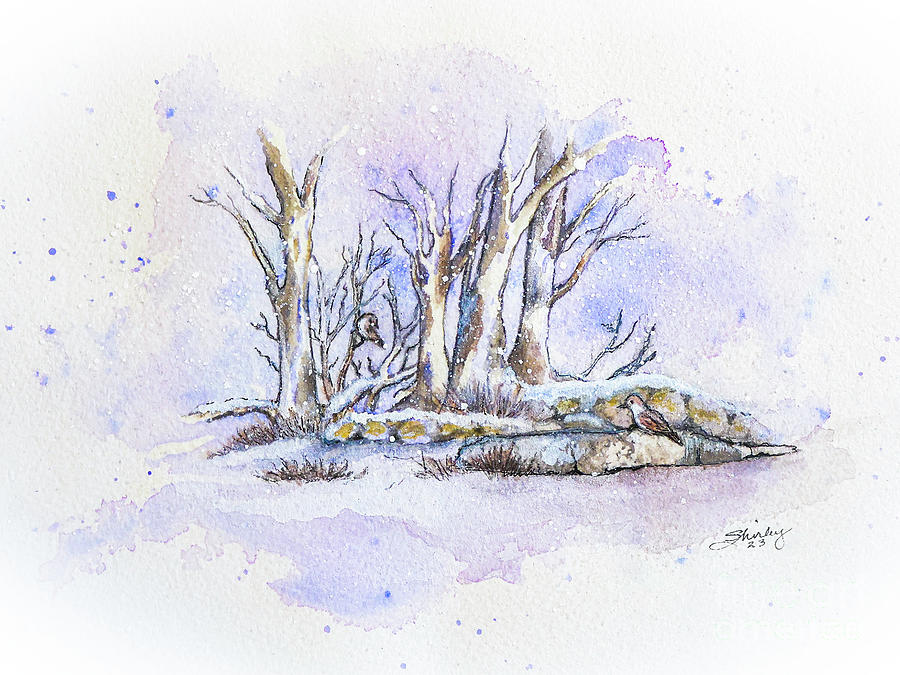 Winter Woods Watercolor Painting by Shirley Dutchkowski