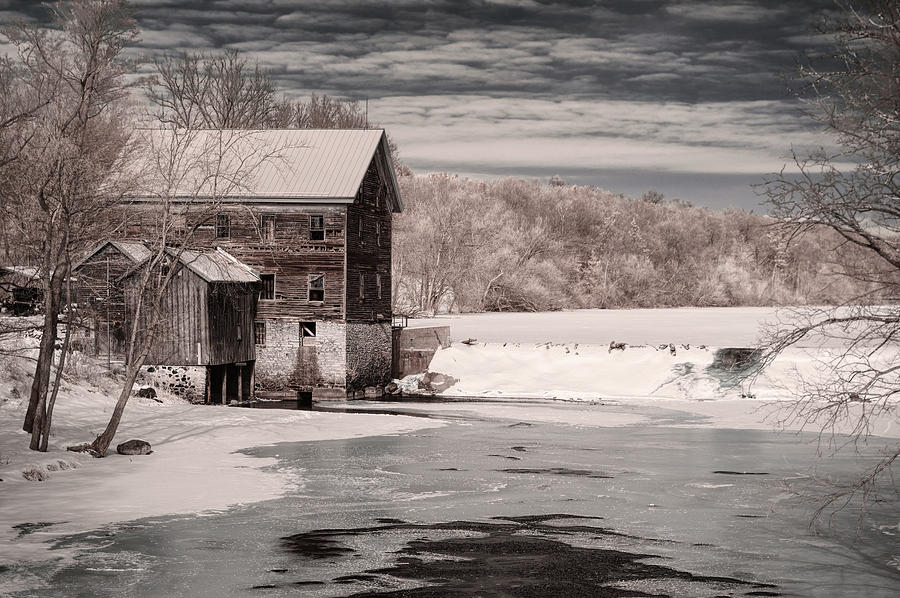 Winterime at the Jaeger Mill along the Craw Fish River in Danville Wisconsin Photograph by Peter Herman