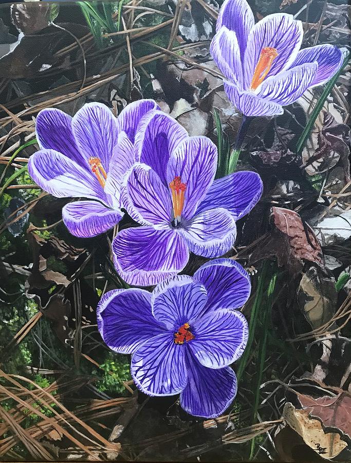 Crocuses Painting - Winters End by Boots Quimby